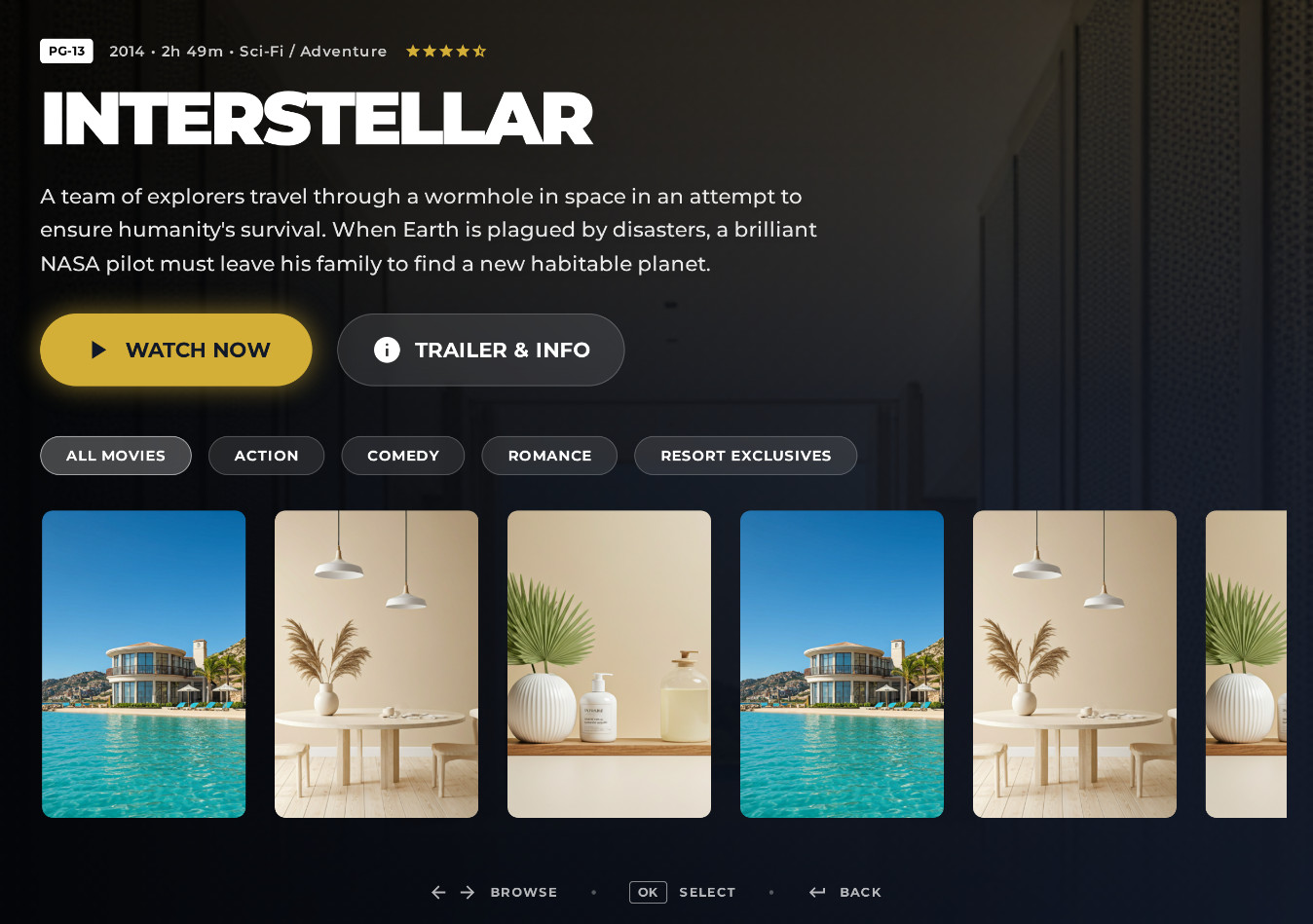 Phim theo yêu cầu với thư viện phim phong phú trong phòng nghỉ